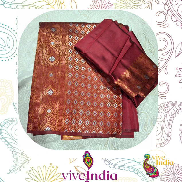 Sari diseño Banarasi - Burdeo