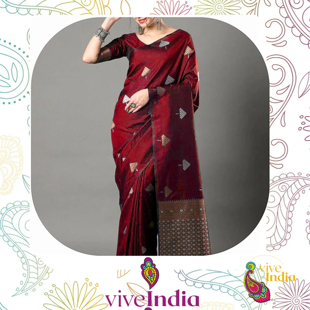 Sari diseño Banarasi - Burdeo