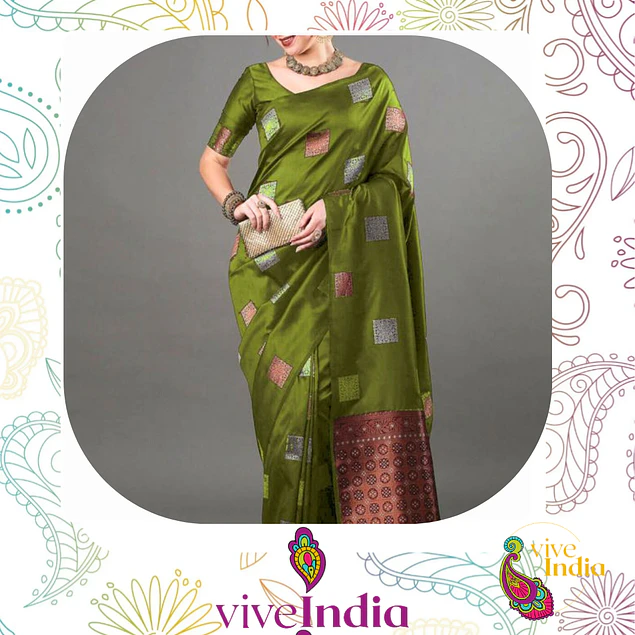 Sari diseño banarasi  - verde pistacho 