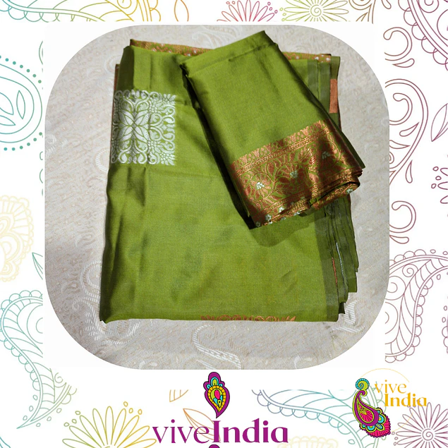 Sari diseño banarasi  - verde pistacho 
