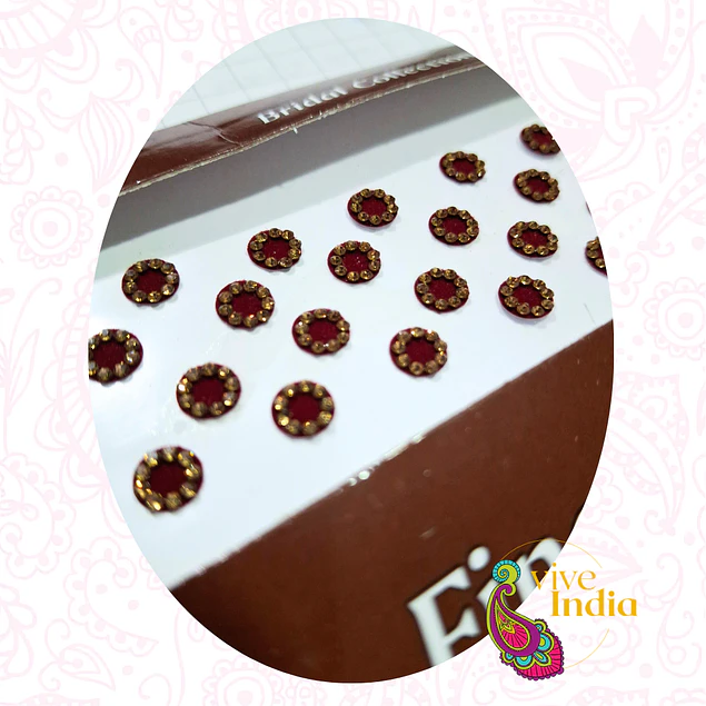 Bindis- puntos burdeo con dorado x 28unid- Set XL