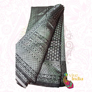 Sari diseño banarasi - color negro con bordados gris plateado