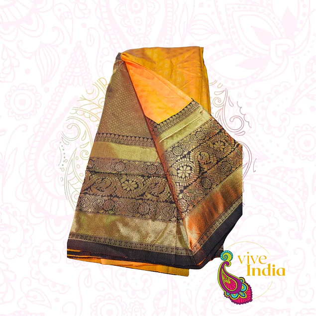 Sari diseño banarasi - Amarillo mostaza