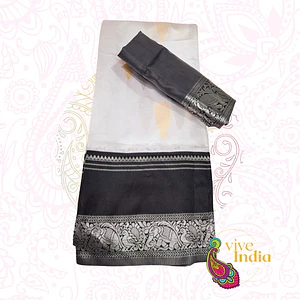 Sari diseño banarasi - Negro con blanco