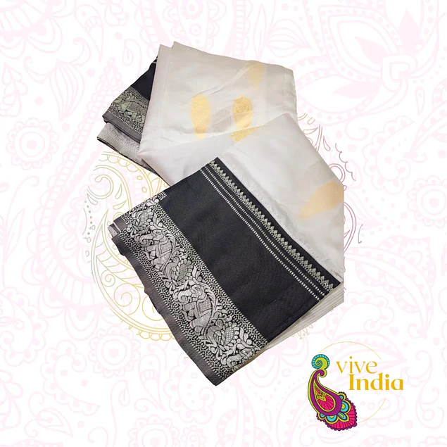 Sari diseño banarasi - Negro con blanco