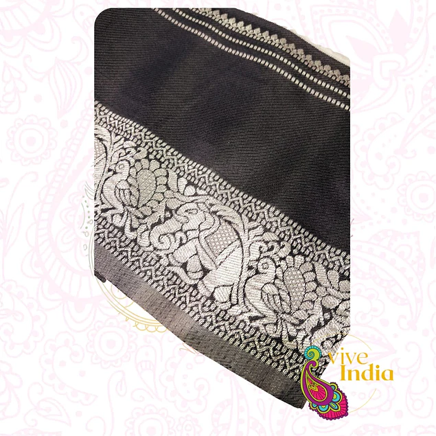 Sari diseño banarasi - Negro con blanco