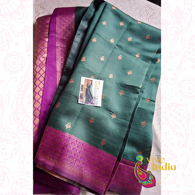 Sari diseño banarasi - verde esmeralda