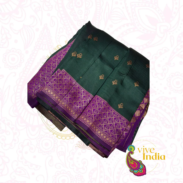 Sari diseño banarasi - verde esmeralda