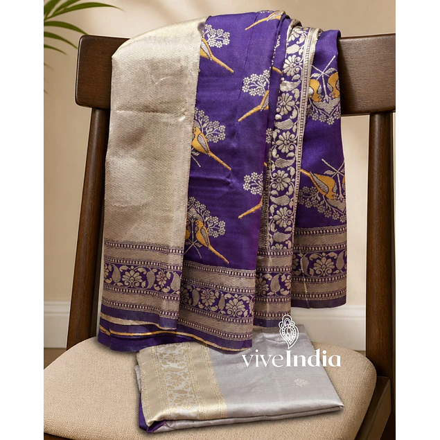 Sari seda vicitra con bordados