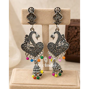 Aros colgantes con jumka colgante y perlitas multicolor