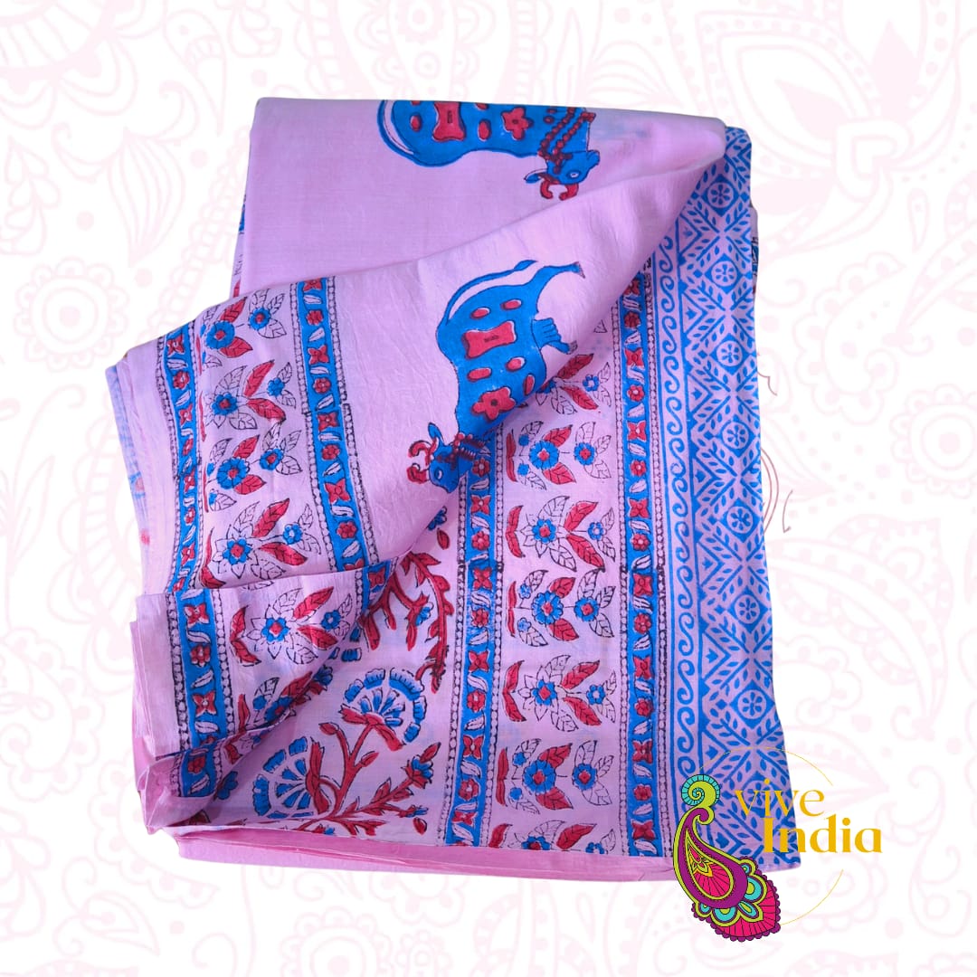Sari de algodón estampado a mano