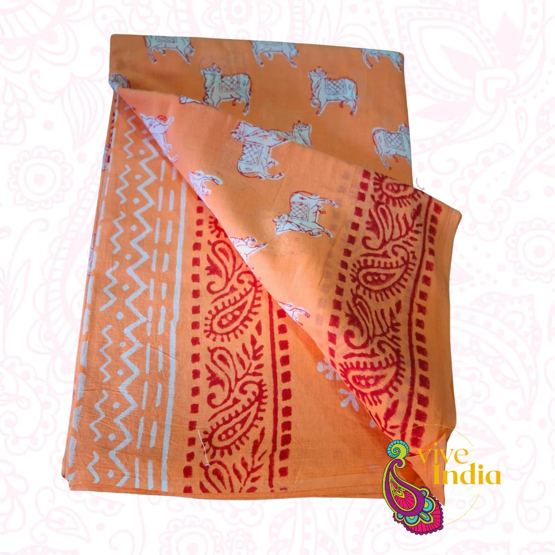 Sari de algodón estampado a mano