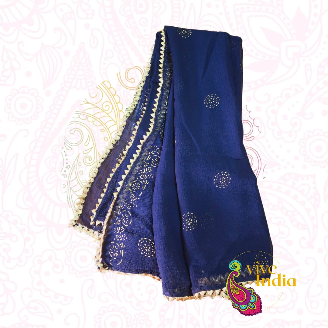 Dupata estampada  Azul con dorado