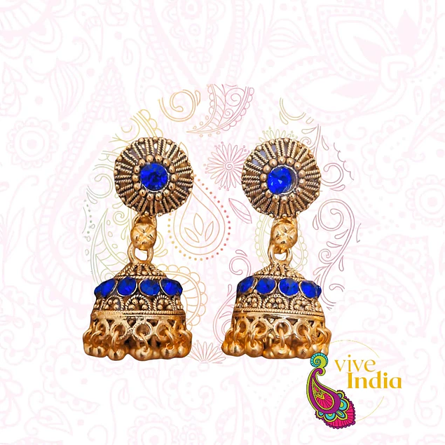Aros - dorado con piedra azul