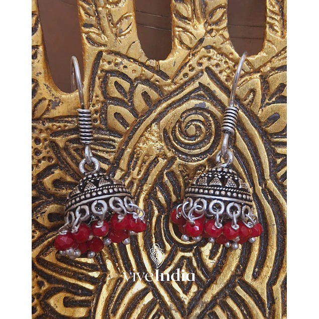 Aros jumkas chicas-perlitas rojas