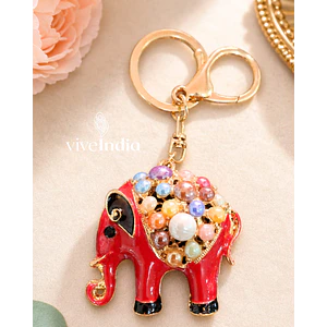 Llavero metálico elefante con detalles incrustados 