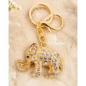 Llavero metálico elefante con detalles incrustados 