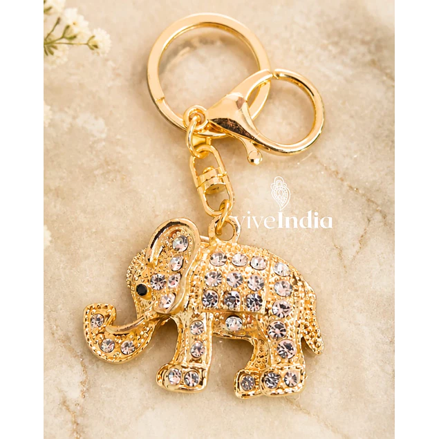 Llavero metálico elefante con detalles incrustados 