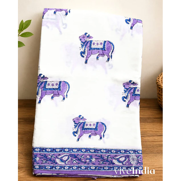 Sari de algodón estampado a mano