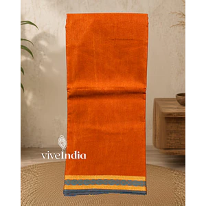 Sari de algodón mixto con bordados  Color naranja con borde verde y amarillo,