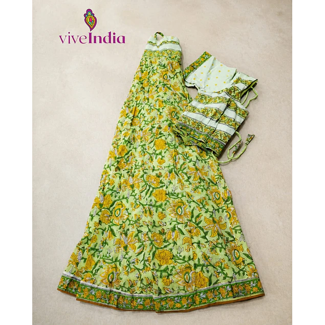 Gopi Dress algodón 2 piezas- Falda y choli talla "L"