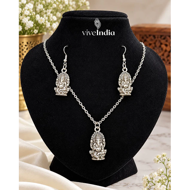 Set 2 piezas aros y collar - diseño Ganesh