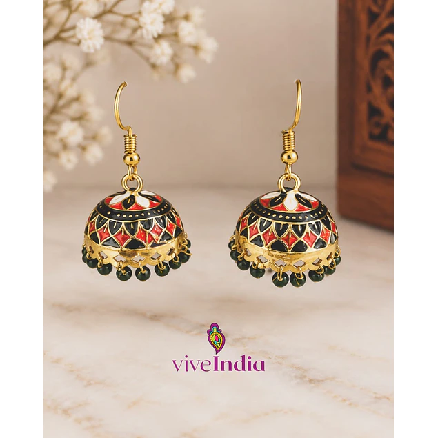 Aros jumkas pintados- perlas negras