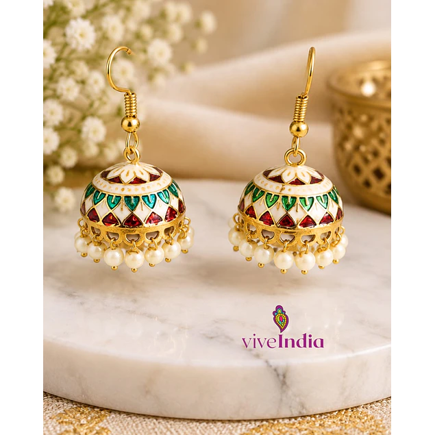 Aros jumkas pintados - perla blanca 
