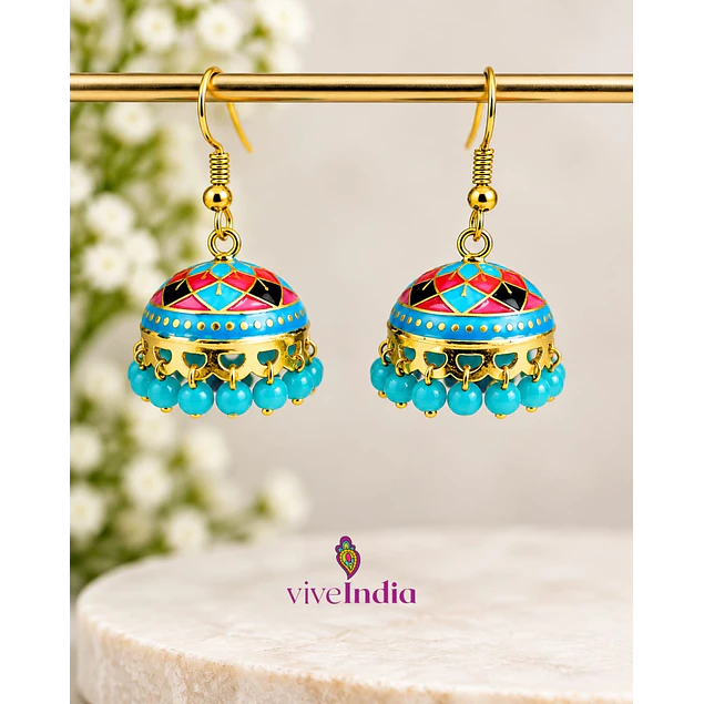 Aros jumkas pintados - perlas celestes