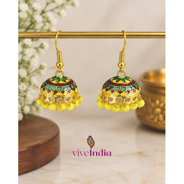 Aros jumkas pintados - perlas amarillas