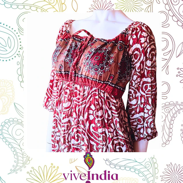 Vestido largo semiseda- manga 3/4 