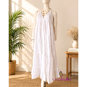 Vestido largo de algodón con bordados