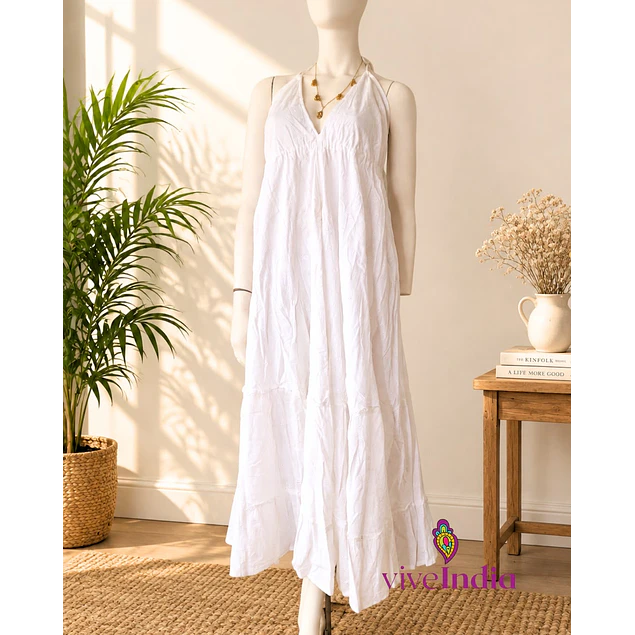 Vestido largo de algodón con bordados