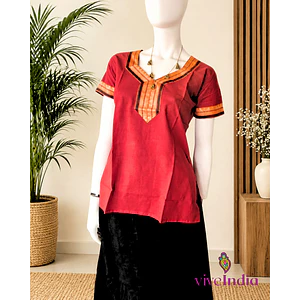 Kurti de algodón con bordados-Rojo