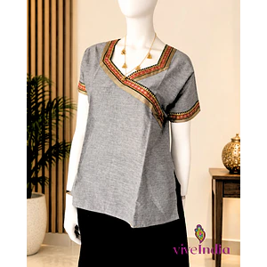 Kurti de algodón con bordados-Gris-"TALLA M"