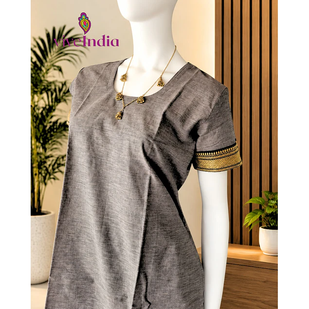 Kurti manga corta - algodón con bordados "TALLA L"