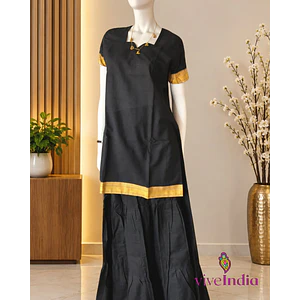 Kurti manga corta - algodón con bordados - negro- "TALLA L"