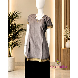 Kurti manga corta - algodón con bordados - gris con destellos café "TALLA L" 
