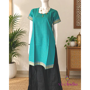 Kurti manga corta - algodón con bordados - verde calipso- "TALLA L"