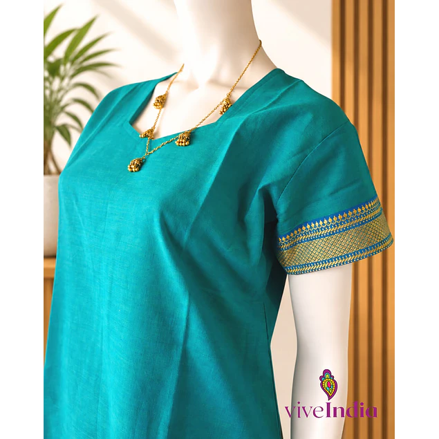 Kurti manga corta - algodón con bordados - verde calipso- "TALLA L"