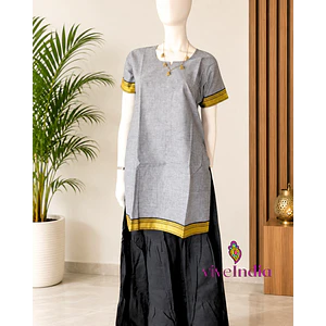 Kurti manga corta - algodón con bordados - gris claro - "TALLA L"