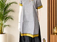 Kurti manga corta - algodón con bordados - gris claro - "TALLA L"