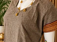 Kurti manga corta - algodón con bordados - café con destellos negros-"TALLA L"