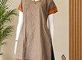 Kurti manga corta - algodón con bordados - café con destellos negros-"TALLA L"