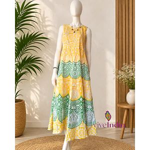 Vestido largo de algodón tipo anarkali - Talla "L"