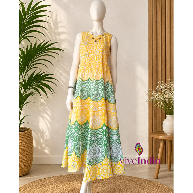 Vestido largo de algodón tipo anarkali - Talla "L"