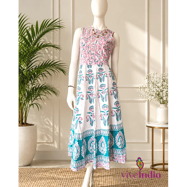 Vestido largo de algodón tipo anarkali-Talla "L"