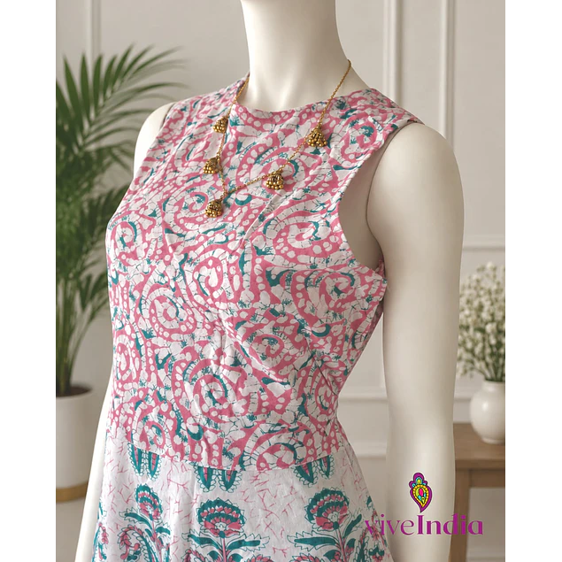 Vestido largo de algodón tipo anarkali-Talla "L"
