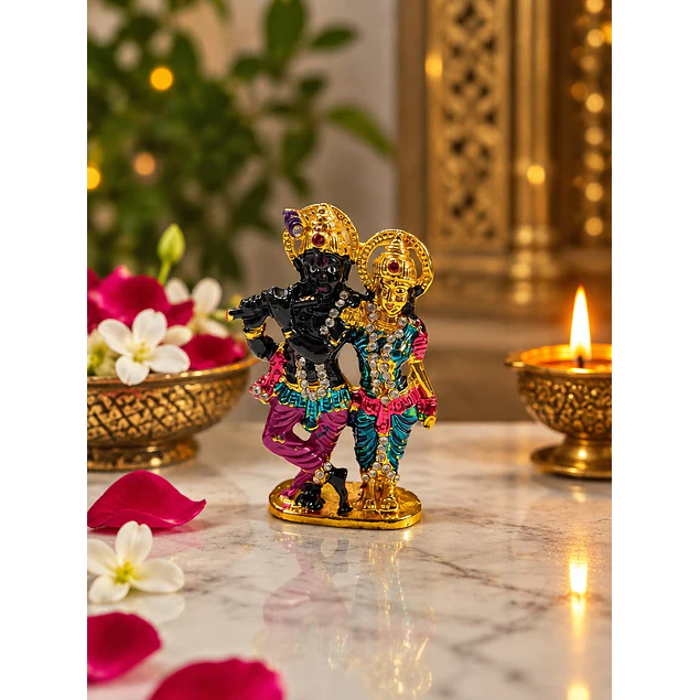 Radha Krishna metálico con piedritas-colores