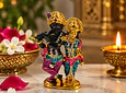Radha Krishna metálico con piedritas-colores